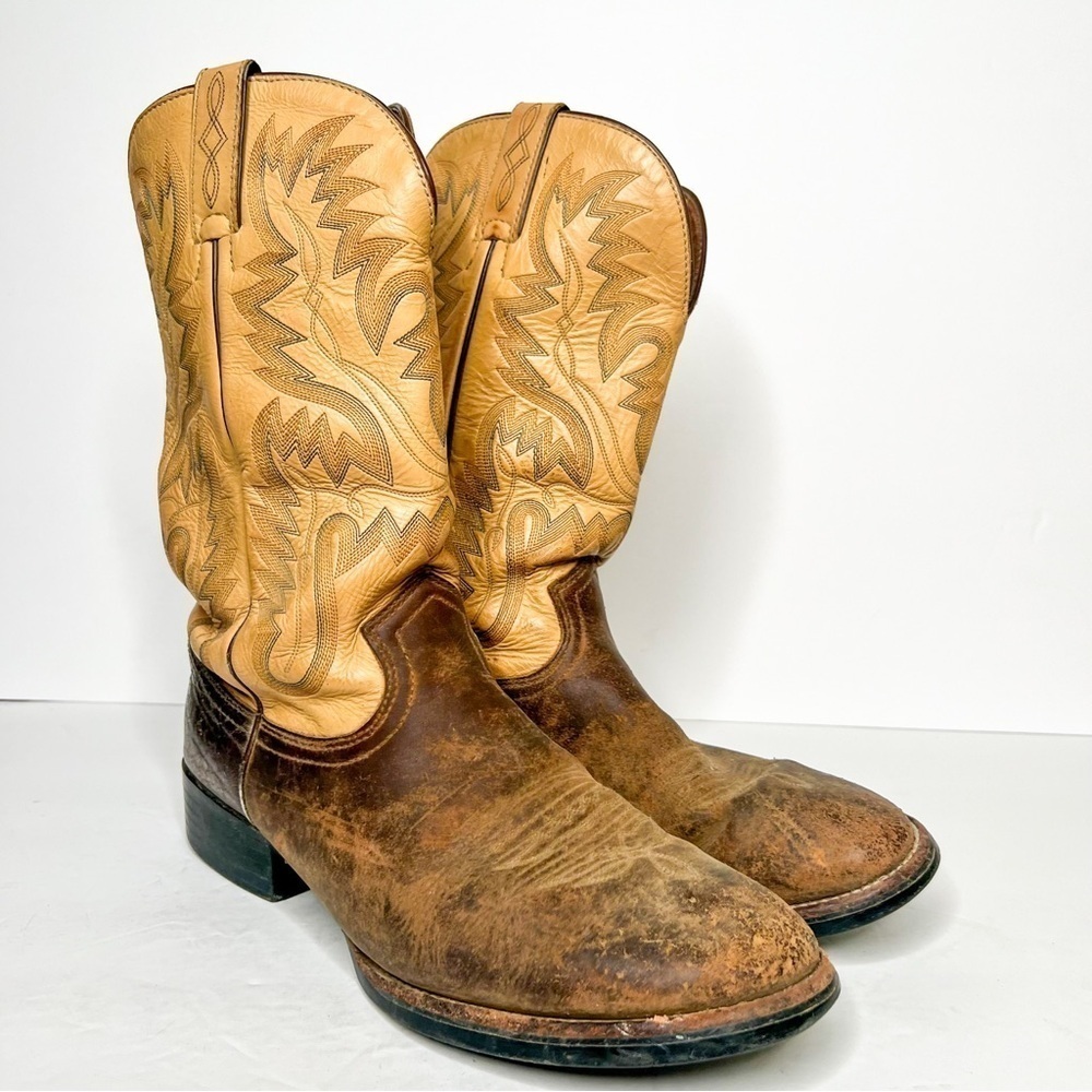 Justin Men's Tan Brown Leather Western Cowboy Boots Size 9.5